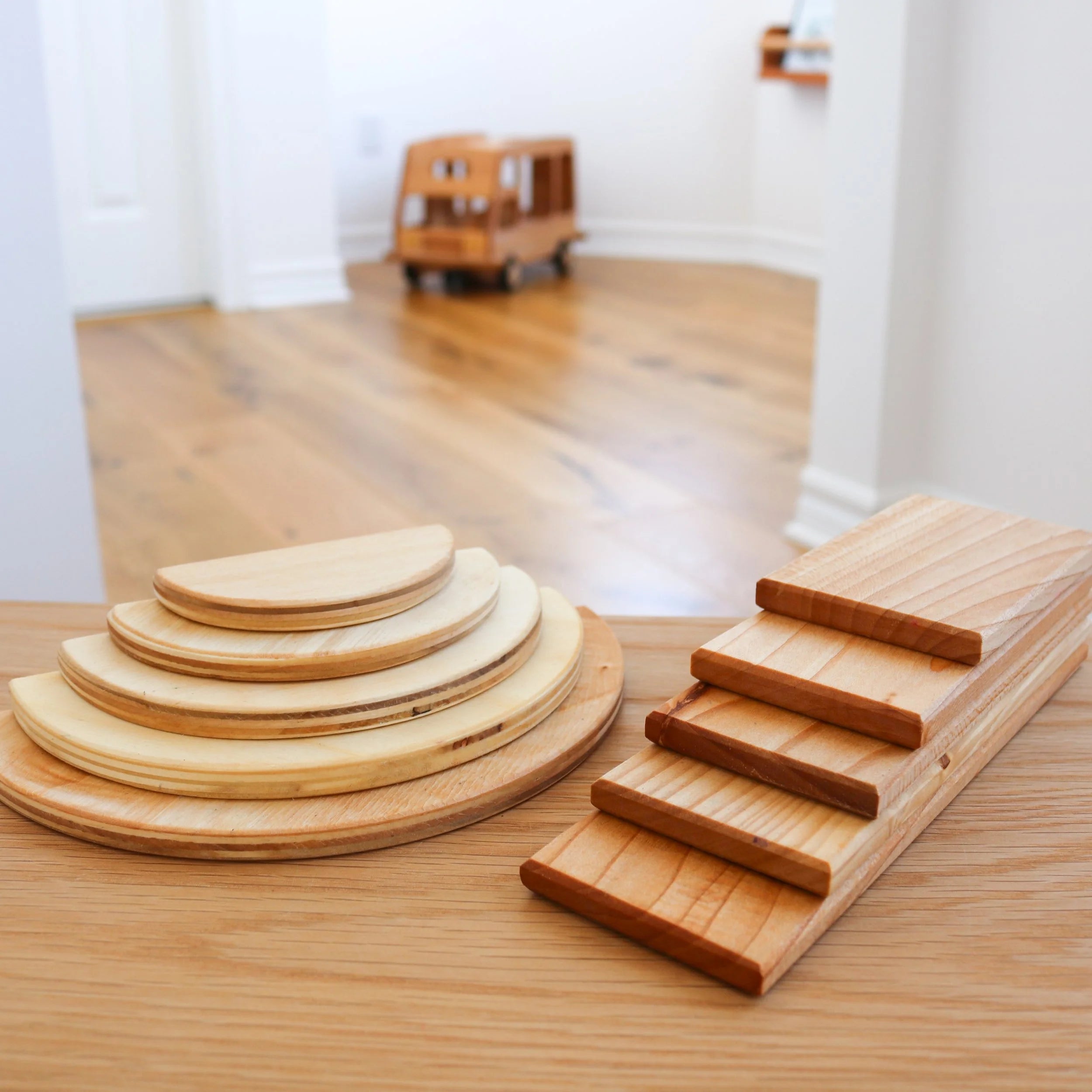 Planches et demi-cercles de construction naturelle (5 pièces)