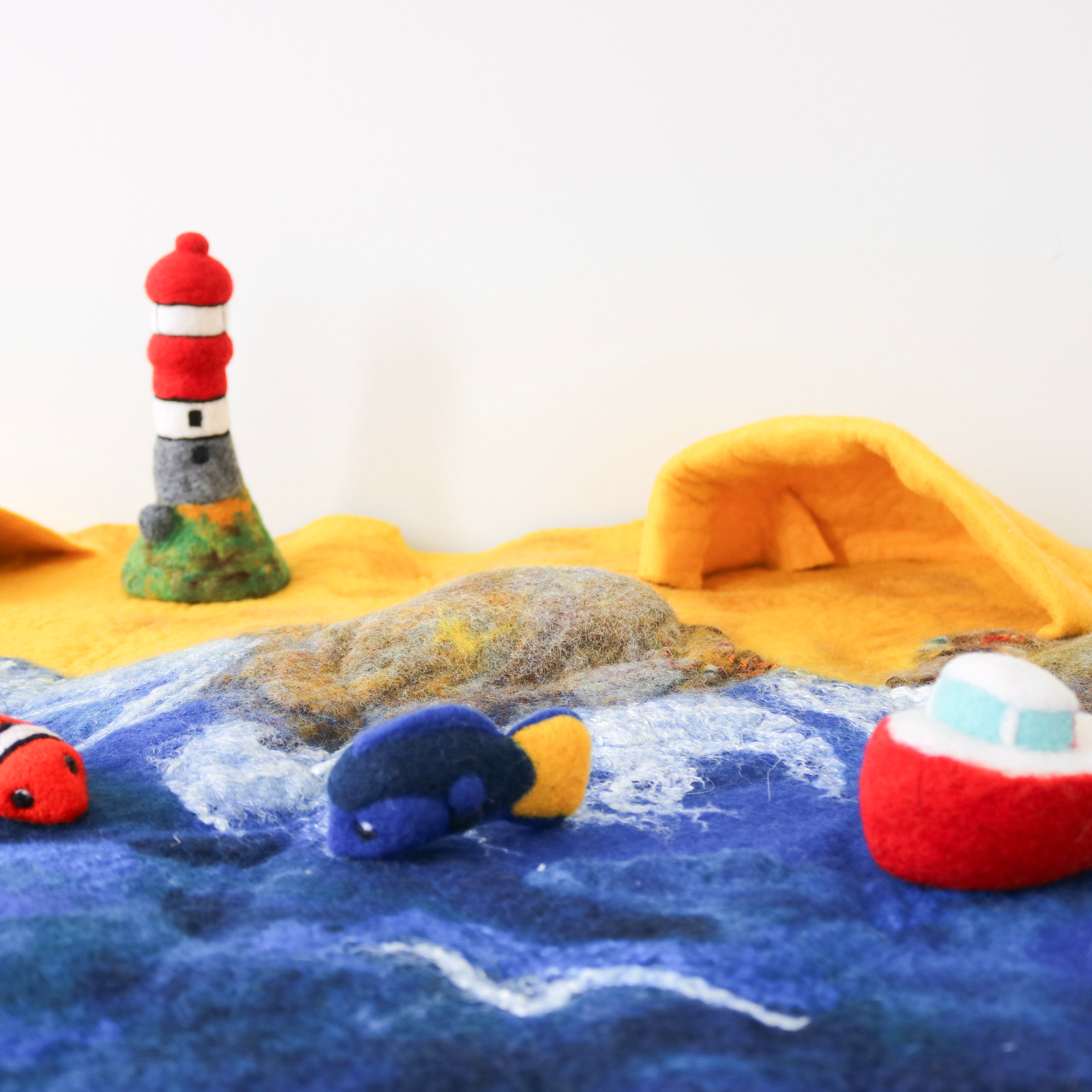 Felt Beach Play Mat, Lighthouse, Boat and Fish