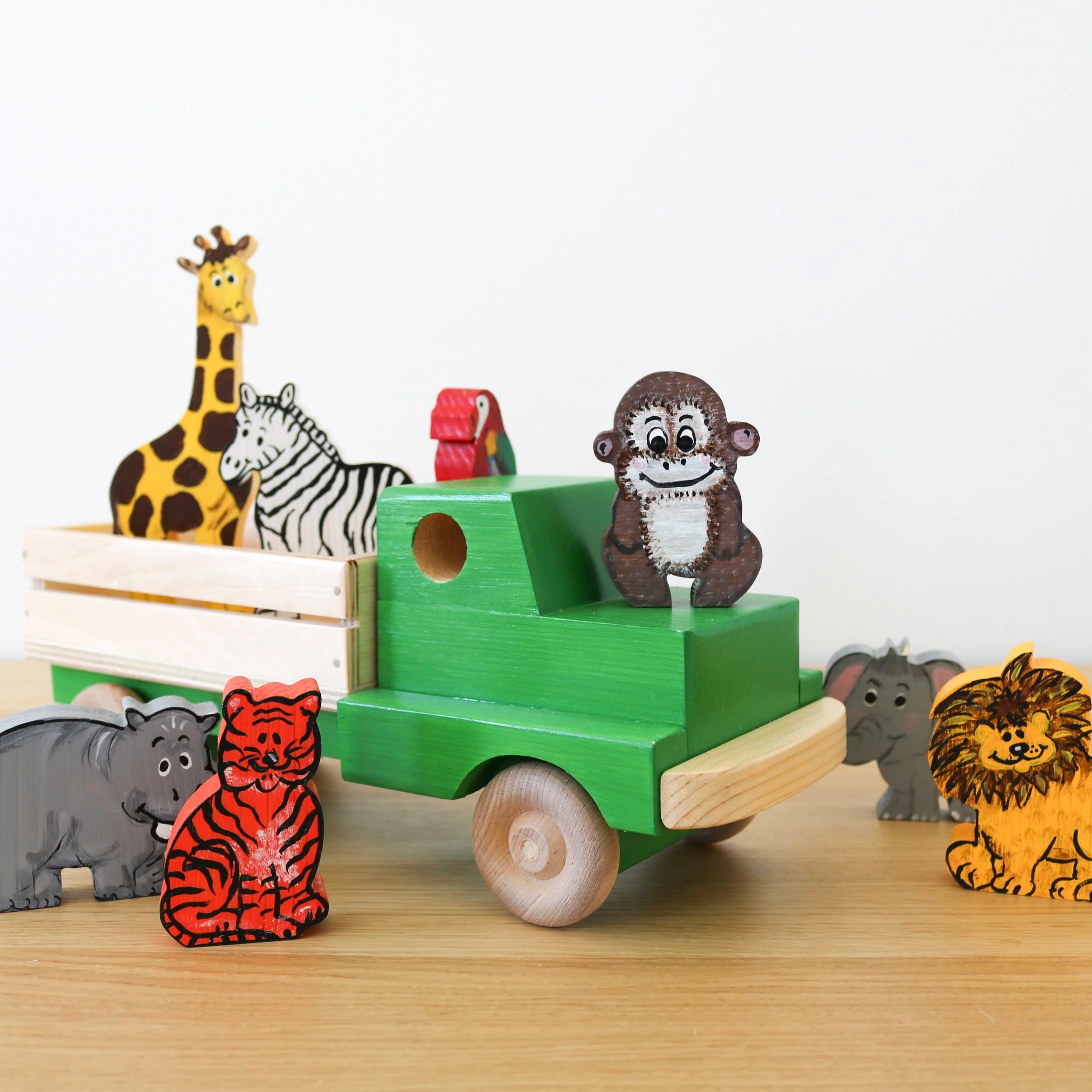 Green Truck with Safari Animals