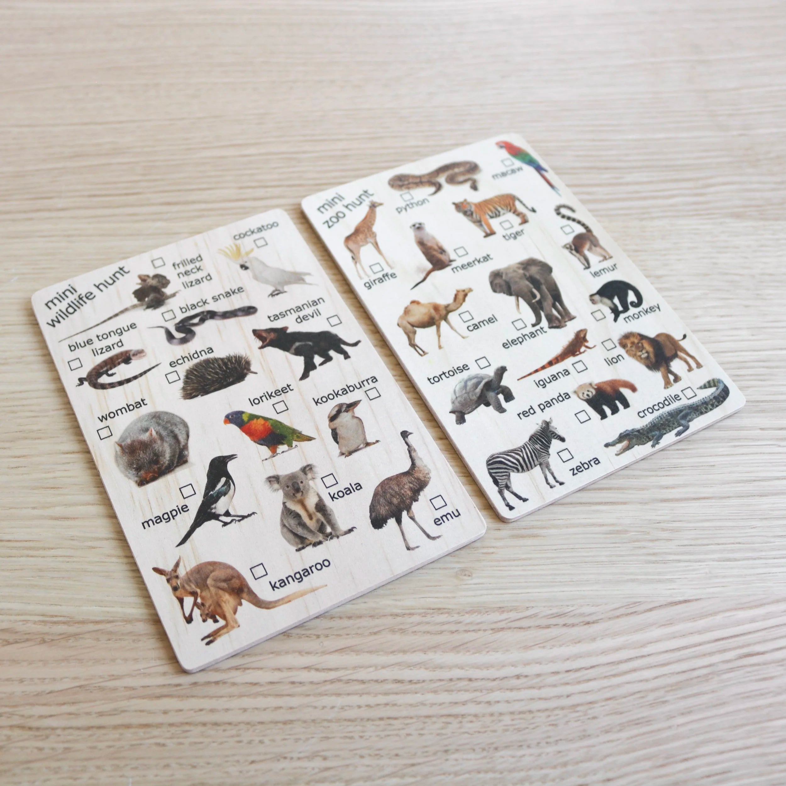 Mini cartes de chasse aux animaux sauvages et au zoo