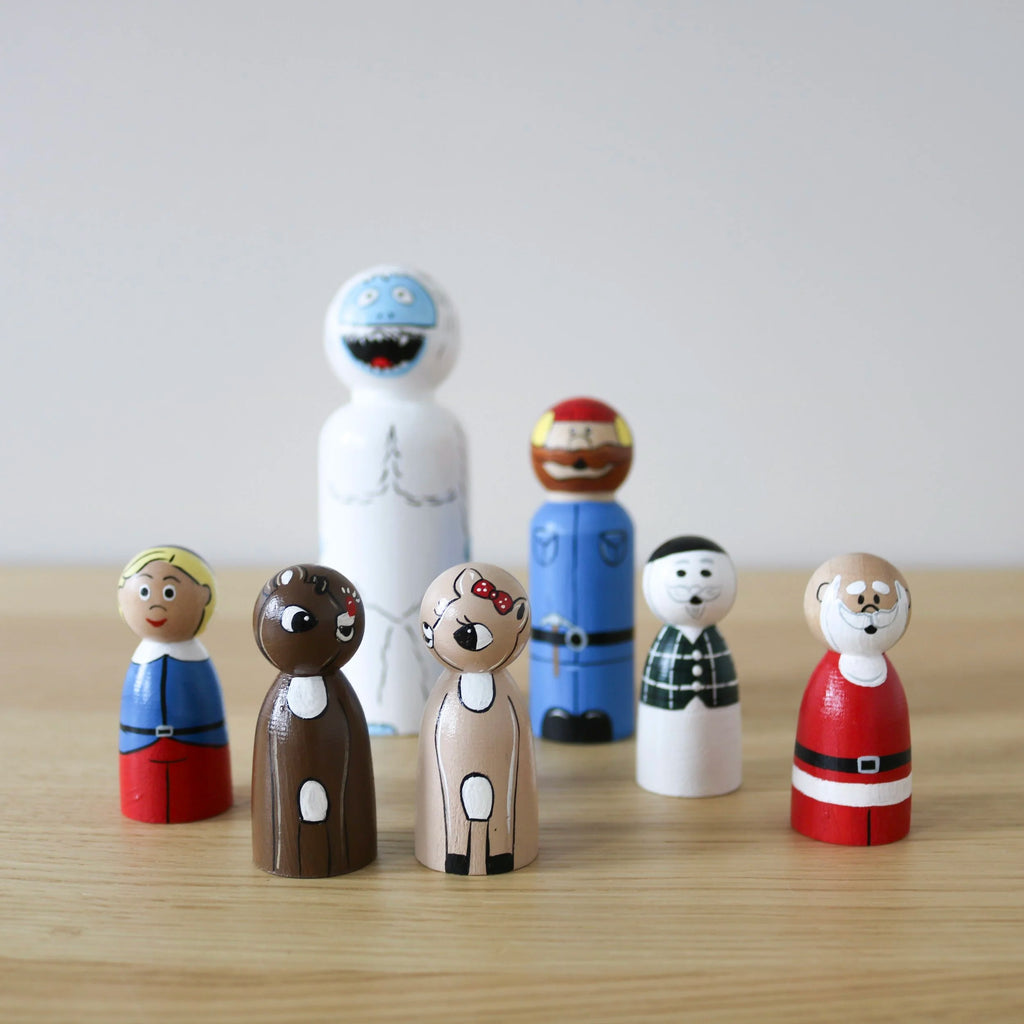 Poupées en bois Rudolph le renne au nez rouge (7 pièces)