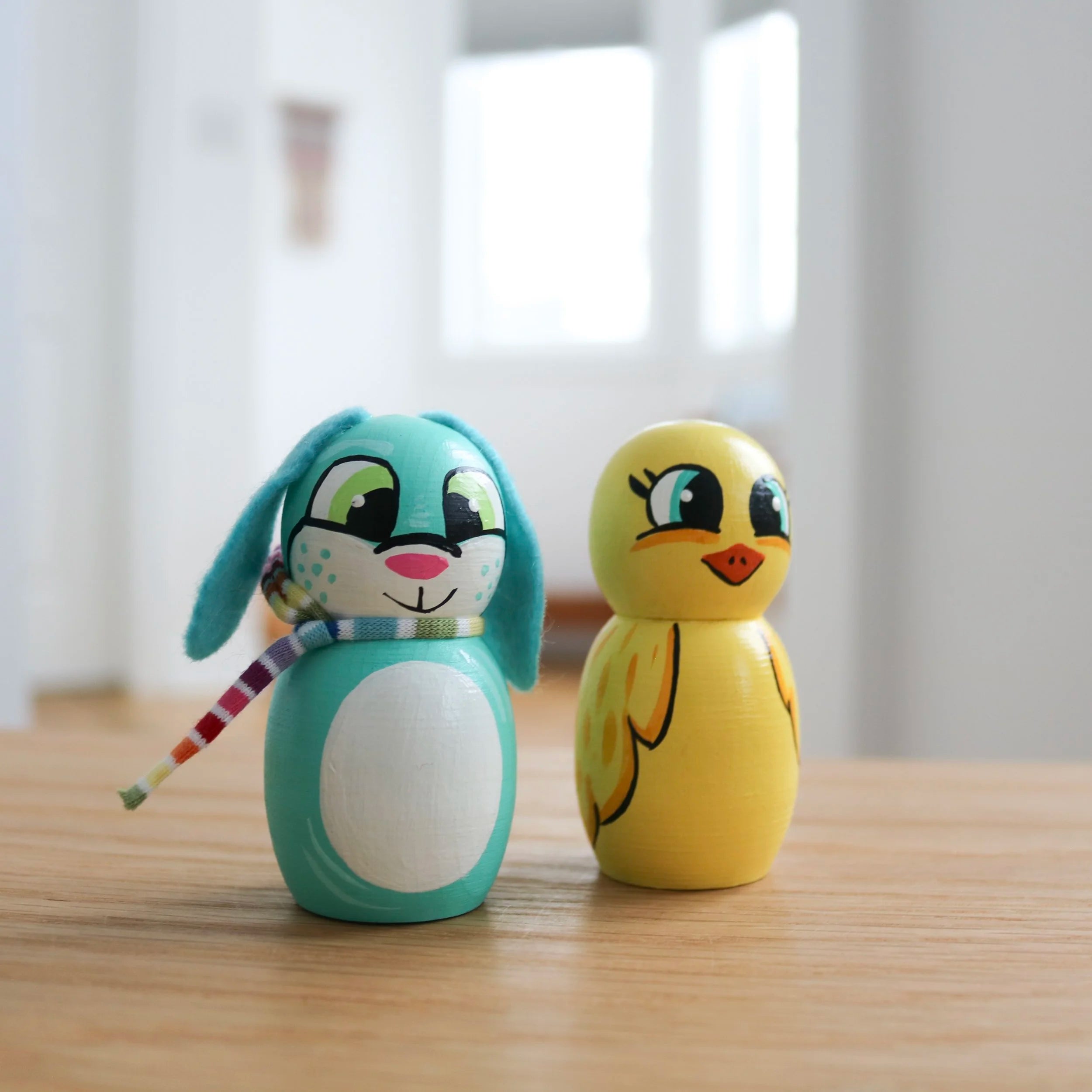 Bunny and Chick Peg Dolls